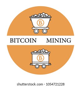 Mining of bitcoins. Mining bitcoins trolleys with ore. Digital currency. Blockchain technology.