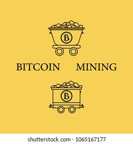 Mining of bitcoins. Mining bitcoins trolleys with ore. Digital currency. Blockchain technology.