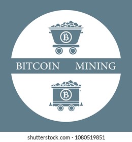 Mining of bitcoins. Mining bitcoins trolleys with ore. Digital currency. Blockchain technology.
