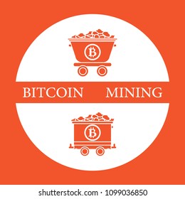 Mining of bitcoins. Mining bitcoins trolleys with ore. Digital currency. Blockchain technology.