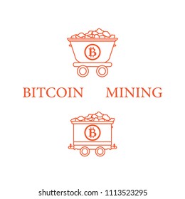 Mining of bitcoins. Mining bitcoins trolleys with ore. Digital currency. Blockchain technology.