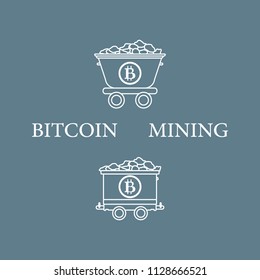 Mining of bitcoins. Mining bitcoins trolleys with ore. Digital currency. Blockchain technology.
