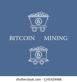 Mining of bitcoins. Mining bitcoins trolleys with ore. Digital currency. Blockchain technology.