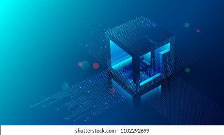 Mining Blockchain Concept Illustration. Digital Crypto Currency Abstract Background. Fintech Technology