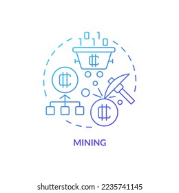 Mining blue gradient concept icon. Blockchain technology. Extract tokens. Way to make money on crypto abstract idea thin line illustration. Isolated outline drawing. Myriad Pro-Bold font used