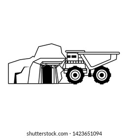 mining cargo truck vehicle and mine cartoon vector illustration graphic design