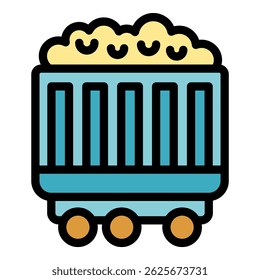 Mining cart carrying coal moving on rails, simple mining related vector illustration