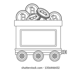 mining cart full of cryptocurrency black and white