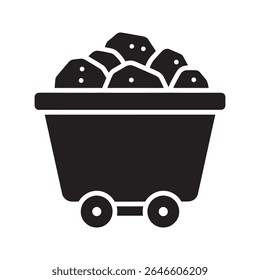 Mining cart glyph icon with coal for mineral extraction fossil fuel industry and raw material transport vector illustration vector solid glyph icon