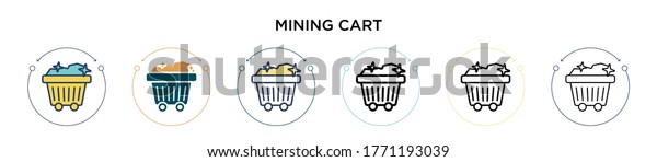 Mining cart icon\
in filled, thin line, outline and stroke style. Vector illustration\
of two colored and black mining cart vector icons designs can be\
used for mobile, ui,\
web