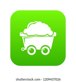 Mining cart icon green vector isolated on white background
