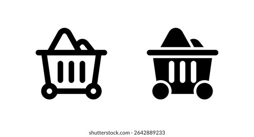 Mining cart icon set depicting heavy-duty carts used for transporting materials in mining operations.