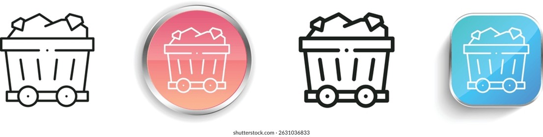 icono de Carrito de minería. Diseño de estilo lineal delgado, regular y de Botón aislado sobre fondo blanco