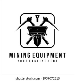 mining cart logo vector vintage illustration illustration template design. shovel and pickax tools for traditional or modern miner logo concept illustration design