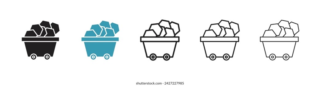 Mining Cart Vector Icon Set. Excavation fuel raw material vector symbol for UI design.