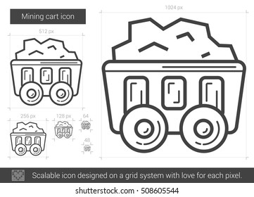 Mining cart vector line icon isolated on white background. Mining cart line icon for infographic, website or app. Scalable icon designed on a grid system. Mining cart vector line icon isolated on white background. Mining cart line icon for infographic, website or app. Scalable icon designed on a grid system.