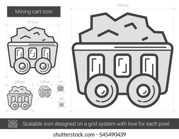 Mining cart vector line icon isolated on white background. Mining cart line icon for infographic, website or app. Scalable icon designed on a grid system.