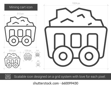 Mining cart vector line icon isolated on white background. Mining cart line icon for infographic, website or app. Scalable icon designed on a grid system.