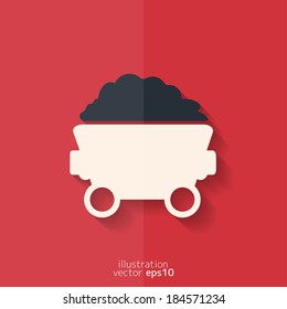 Mining coal cart icon. Flat design.