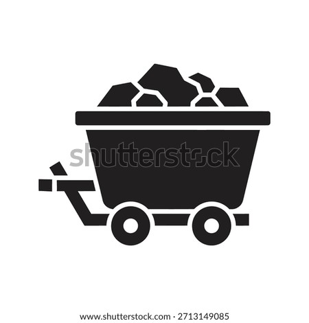 Mining coal cart wagon icon symbol solid glyph vector design element fossil fuel mineral resource transportation industry heavy rock extraction