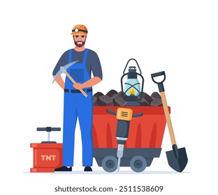 Mining coal industry icons composition. Tools and equipment for manufacture, truck and mine, mineral fuel, miner symbol, signs of machinery and dump. Vector illustration