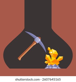 Mining coal minerals gold concept. Vector flat graphic design