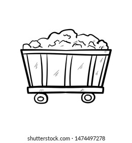 Mining coal trolley  doodle hand drawn outline vector drawing 
