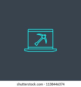 Mining concept blue line icon. Simple thin element on dark background. Mining concept outline symbol design from Cryptocurrency set. Can be used for web and mobile UI/UX