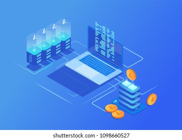 Mining Cryptocurrency infographic concept. How about mining cryptocurrency in blockchain technology? Vector illustrations.