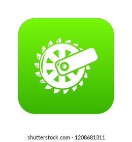 Mining cutting wheel icon green vector isolated on white background