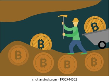 Mining Cyrptocurrencies concept. Editable Clip Art. 