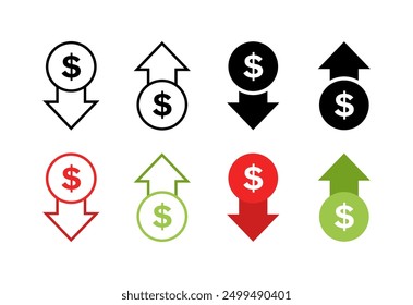 Mining and decline set icons. Flat and silhouette style. Vector icons.