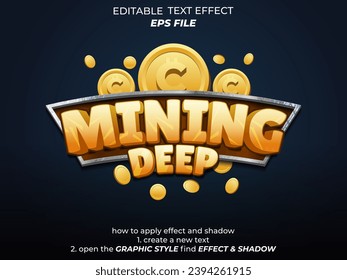 mining deep  text effect, font editable, typography, 3d text for medieval fantasy rpg games. vector template