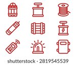 Mining and Demolition Explosives Red Line Icon Set