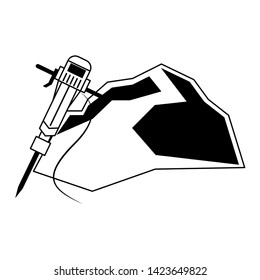 Mining drill and rocks work equipment vector illustration graphic design
