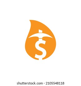 Mining drop shape concept Logo Design. Dollar mining logo vector illustration