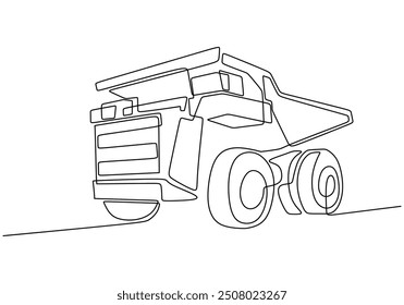 Mining Dump Truck Continuous Line Art. Modern one line drawing of a heavy transportation vehicle.