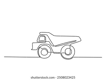 Mining Dump Truck Continuous Line Art. Modern one line drawing of a large vehicle used in mining.