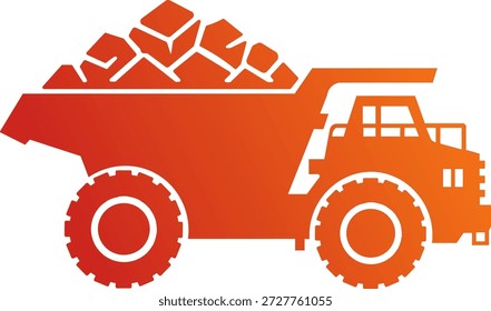 ícone de caminhão de despejo de mineração carregado com rochas, design gráfico simples