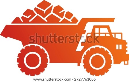 mining dump truck icon loaded with rocks, simple graphic design