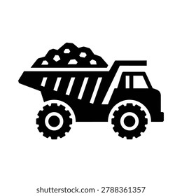 Mining dump truck silhouette icon with industrial transport construction