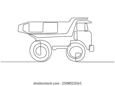 Mining Dump Truck Single Line Drawing. Illustration of a heavy duty vehicle for transporting coal and mining products.