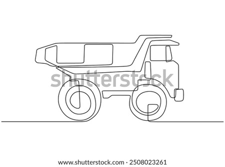 Mining Dump Truck Single Line Drawing. Illustration of a heavy duty vehicle for transporting coal and mining products.
