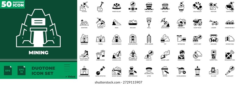 Mining Duotone Editable Icons Set