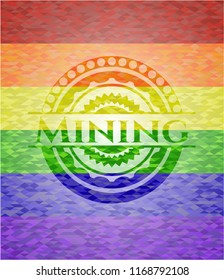 Mining emblem on mosaic background with the colors of the LGBT flag