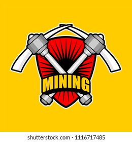 Mining emblem work. Pick sign. Extraction of minerals symbol. Vector illustration