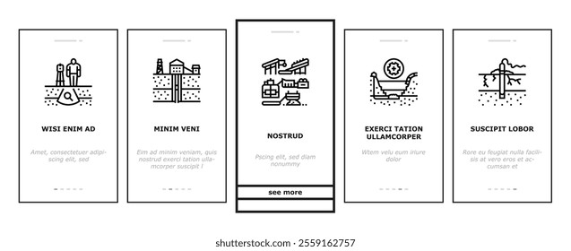 mining engineer geology onboarding mobile vector minerals excavation, drilling blasting, surveying safety, equipment, operations mining engineer geology illustrations