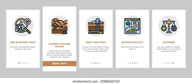 mining engineer geology onboarding mobile vector minerals excavation, drilling blasting, surveying safety, equipment, operations mining engineer geology illustrations
