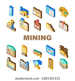 mining engineer industry icons set vector. miner coal, equipment machinery, work business, engineering safety worker technology mining engineer industry isometric sign illustrations