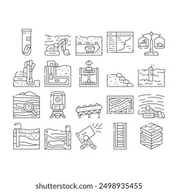 mining engineer industry icons set vector. miner coal, equipment machinery, work business, engineering safety worker technology mining engineer industry black contour illustrations